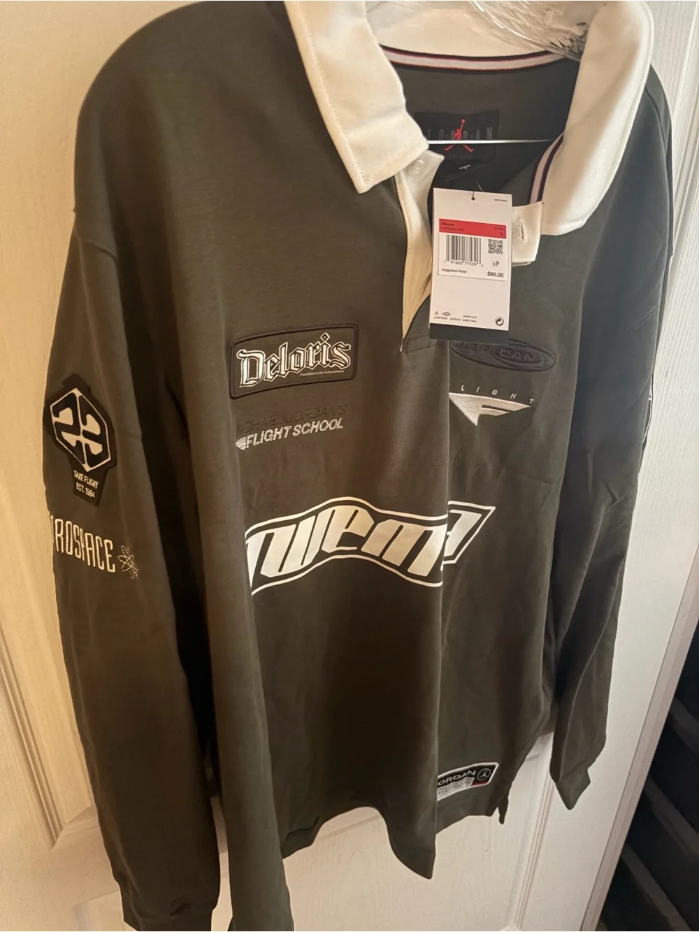 Jordan Long-Sleeve Polo Shirt - Olive & White